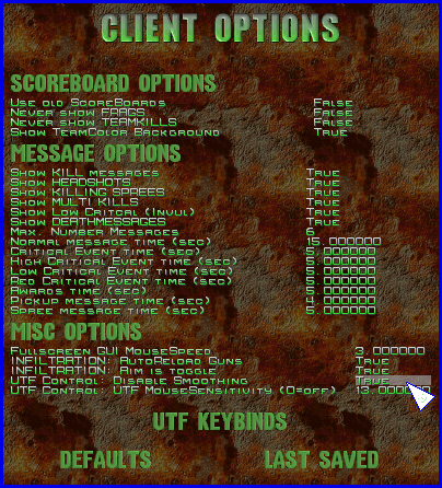 Client Options Menu
